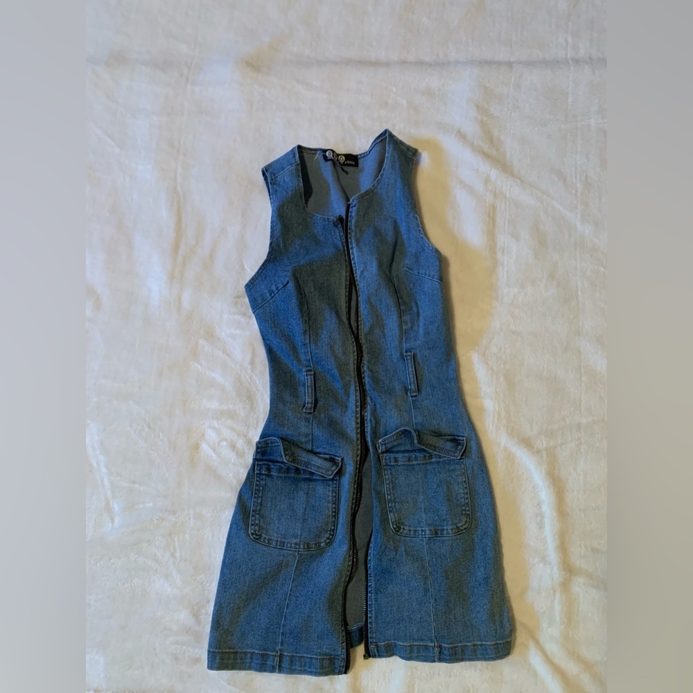 Zip up denim mini dress